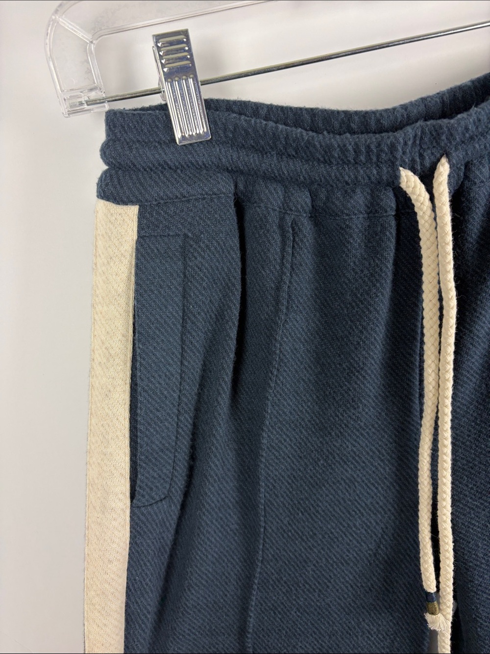 Faherty Legend Lounge Track Pants XS Navy Organic Cotton Wide Leg Side Stripe - Picture 5 of 16
